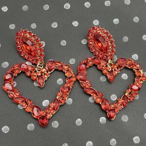 NEW BLING HEART RHINESTONE DANGLE STUD EARRINGS VALENTINE'S DAY